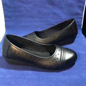 Size 8 Black ballerina wedges, CL by Laundry, Pre owned excellent condition.